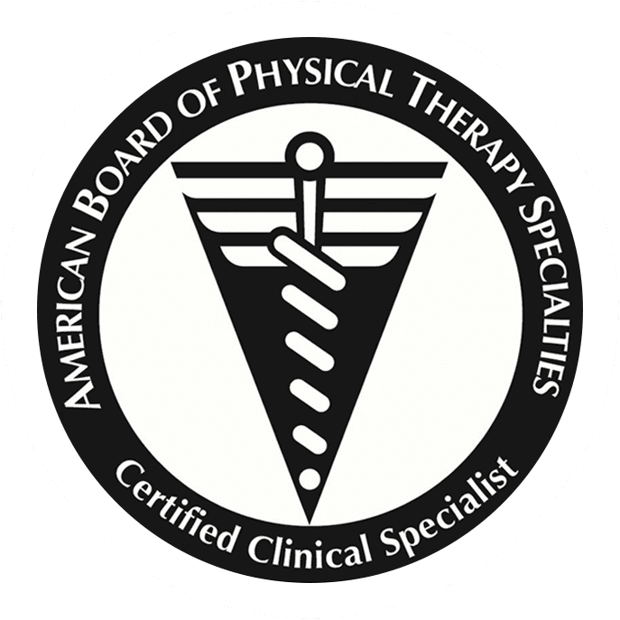 A black and white logo for the american board of physical therapy specialties.